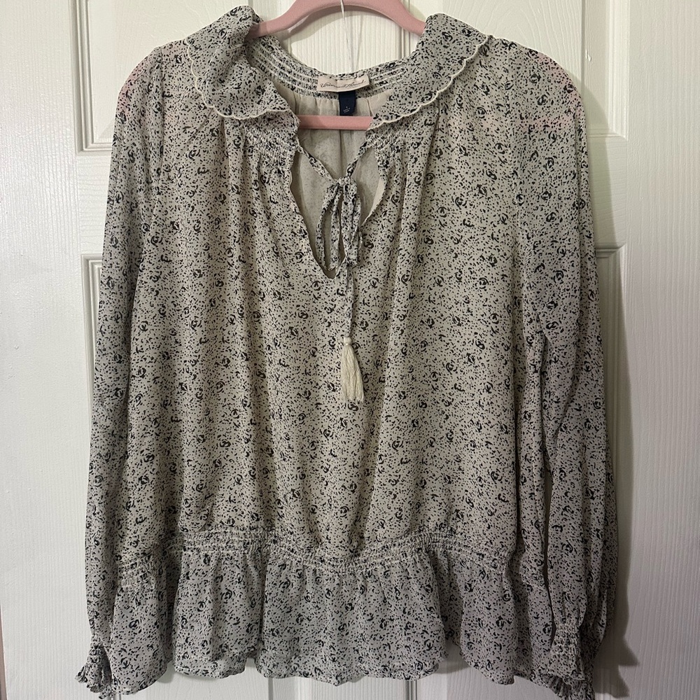 Floral Lace Trim Blouse - Cream